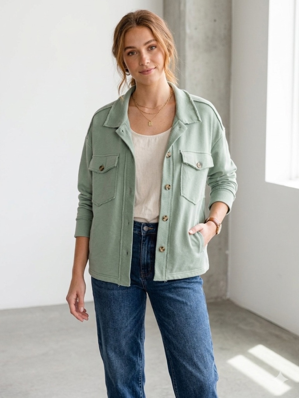 NWOT Grace & Lace Sage Green Knit Shacket